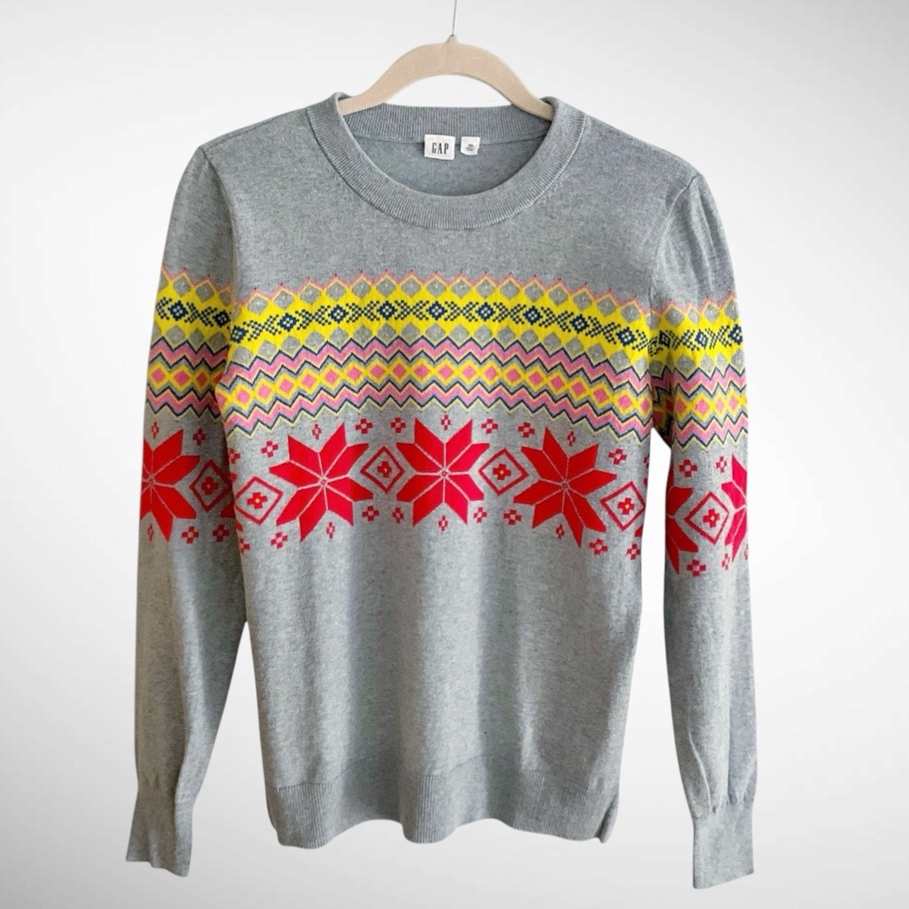 Gap 100% Cotton Snowflake Fair Isle Pullover Sweater Long Sleeves